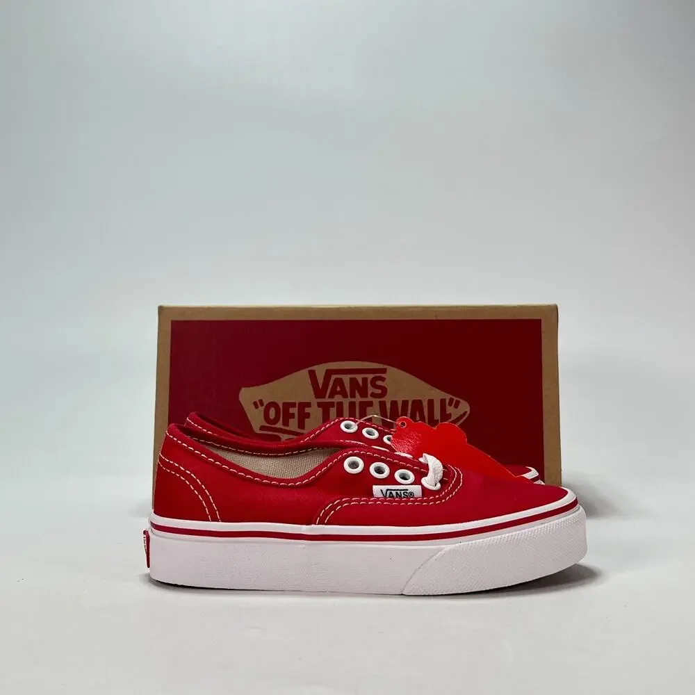 Vans Authentic Red True White Canvas Sneakers Low Top Casual Shoes Kids Sz 11.5